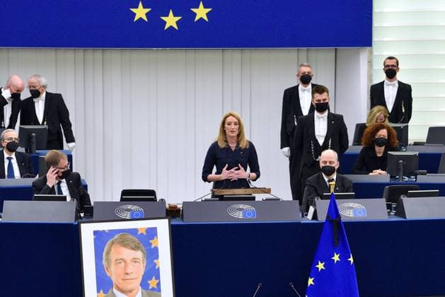 Anti-Abortion Roberta Metsola Favourite To Take EU Parliament Presidency Roberta Metsola attends a tribute to the late President of the European Parliament, David Sassoli, at the European Parliament in Strasbourg, France, on January 17, 2022. Metsola, a member of the right-wing EPP group from Malta, is among four candidates to become EU parliament president. Each will make their case to their fellow MEPs in Strasbourg on Tuesday to succeed Sassoli, who died on 11 January and whose term of office ended this week. But the mother of four has also drawn criticism from some of her colleagues for her anti-abortion views, which are widely held in Malta, the last EU country where abortion is still completely illegal. Photo by Nicolas Roses ABACAPRE  Copyright: xRosesxNicolas ABACAx 795081_019 RosesxNicolas ABACAx 795081_019