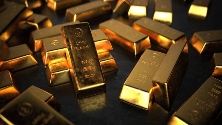 Fine Gold Bars 1000g Fine gold bars on the dark background. 3d illustration.