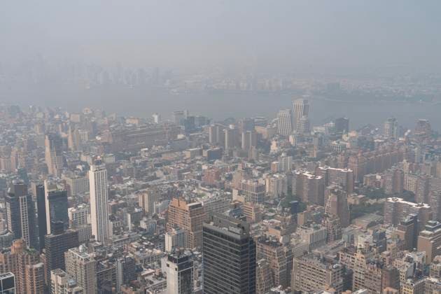 June 30, 2023, New York, New York, United States: View of the city skylines from top of the Empire State Building as unhealthy air quality blanketed New York City on June 30, 2023 because of Canadian wildfires. Government reported air quality index more than 170 around the city. New York United States - ZUMAr339 20230630_znp_r339_005 Copyright: xLevxRadinx