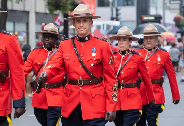 July 1, 2023, Montreal, PQ, Canada: Members of the RCMP during a Canada Day parade in Montreal, Saturday, July 1, 2023. Montreal Canada  - ZUMAc35_ 20230701_zaf_c35_003 Copyright: xGrahamxHughesx
