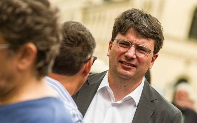 July 1, 2023, Munich, Bavaria, Germany: FLORIAN VON BRUNN of the SPD. In the tradition of 2018 s highly successful Ausgehetzt demo and march, a coalition of political figures, parties, unions, and civic groups organized the Ausgetrumpt demo against hate, societal division, fake news, and endangerment of democracy ahead of the Landtag elections in the Fall. The movement was triggered after Bavarian coalition partner Hubert Aiwanger made a speech in Erding regarding the quiet minority taking democracy over. The wording is alleged to have mirrored those of the AfD and concerned civic society, just as the CSU s rhetoric of hate in 2018 triggered Ausgehetzt. Munich Germany - ZUMAb160 20230701_zbp_b160_018 Copyright: xSachellexBabbarx