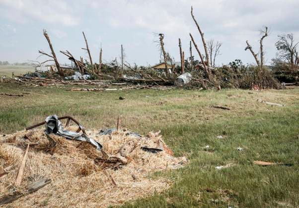 July 1, 2023, Carstairs, AB, CANADA: Debris is seen scattered on a property after a tornado damaged homes near Carstairs, Alta., Saturday, July 1, 2023. No injuries were reported. Carstairs CANADA  - ZUMAc35_ 20230701_zaf_c35_145 Copyright: xJeffxMcintoshx
