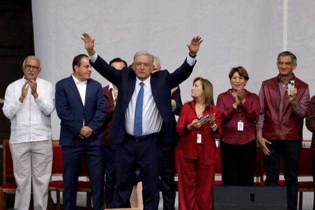 The president of Mexico celebrates his 5 years of democratic triumph July 1, 2023, Mexico City, Mexico: The President of Mexico, Andres Manuel Lopez Obrador, celebrated his 5 years of democratic triumph accompanied by governors and state secretaries before thousands of people in the Zocalo in Mexico City. on July 1, 2023 in Mexico City, Mexico (Photo by Luis Barron Eyepix Group). Copyright: xLuisxBarronx xEyepixxGroupx LB_20230701_AMLO1