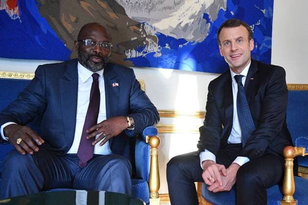 President Macron and Liberian President George Weah Meet - Paris French President Emmanuel Macron meets with Liberian President George Weah at the Elysee Palace in Paris, France, on February 21, 2018. Photo by Christian Liewig ABACAPRESS.COM Paris France  Copyright: xLiewigxChristian ABACAx 626708_020 LiewigxChristian ABACAx 626708_020