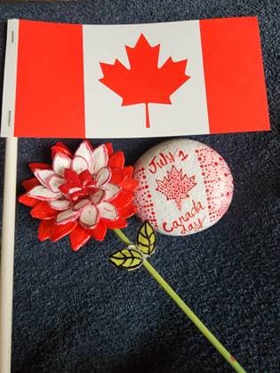 Canadians Celebrate Canada Day In Toronto Handmade flower made from pumpkin seeds and rock both decorated for Canada Day in Toronto, Ontario Canada, on July 01, 2023. Toronto Canada  Copyright: xCreativexTouchxImagingxLtdx originalFilename: friedman-canadian230701_np4D3.jpg