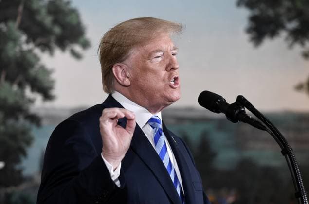 Trump Pulls US Out Of Iran Deal - Washington U.S. President Donald Trump speaks about the Iran nuclear deal, also known as the Joint Comprehensive Plan of Action during an event in the Diplomatic Room of the White House May 8, 2018 in Washington, DC, USA. Photo by Olivier Douliery ANACAPRESS.COM Washington DC United States  Copyright: xDoulieryxOlivier ABACAx 635856_012 DoulieryxOlivier ABACAx 635856_012