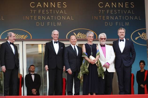 Cannes Le Grand Bain Screening DB Actor Keir Dullea, Stanley Kubrick s daughter Katharina Kubrick, Stanley Kubrick s producing partner and brother-in-law Jan Harlan, director Christopher Nolan and guest (2nd L) attend the screening of 2001: A Space Odyssey ahead of the Sink Or Swim (Le Grand Bain) Premiere during the 71st annual Cannes Film Festival at Palais des Festivals on May 13, 2018 in Cannes, France. Photo by David Boyer ABACAPRESS.COM Cannes France  Copyright: xBoyer-Hahn-Marechal ABACAx 636692_006 Boyer-Hahn-Marechal ABACAx 636692_006