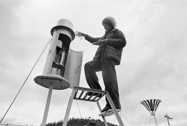 CHITA OBLAST, USSR. July 16, 1978. Meteorologist Zinayda Tyumentseva collects data on daily precipitation at the weather station of the Zabaykalsky Meteorology Department in the village of Chara, along the future Baikal-Amur Mainline (BAM). Grigory Kalachyan TASS  17611979