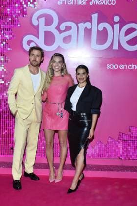 Barbie Pink Carpet July 6, 2023, Mexico City, Mexico: (L-R) Ryan Gosling, Margot Robbie and America Ferrera attend the pink carpet for Barbie at Toreo Parque Central. on July 6, 2023 in Mexico City, Mexico. (Photo by Carlos Tischler Eyepix Group) Copyright: xCarlosxTischler xEyepixxGroupx CT_06072023_95888