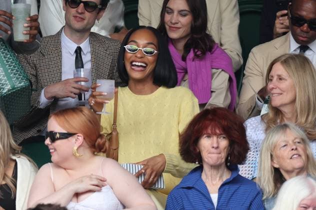 . 09 07 2023. London, United Kingdom. Celebrities including: Ellie Goulding Phoebe Dynevor Emma Corrin Lila Moss Sienna Miller on day seven of the Wimbledon Tennis Championships in London .  xStephenxLockx xi-Imagesx IIM-24556-0052