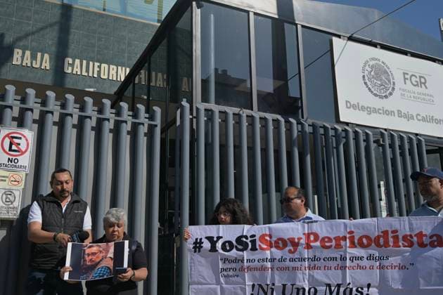 July 10, 2023, Tijuana, Baja California, Mexico: Sonia De Anda, leader of the Ã¢â‚¬oeI am a JournalistÃ¢â‚¬Â defense group, along with other members of the media in Tijuana, Mexico, gathered outside the Office of the Attorney General of the Republic in support of the fallen on Monday, July 10, 2023, which now totals to 151 nationwide overall who have been killed, according to the Committee to Protect Journalists (CPJ), noting the recent murder on July 8th of Luis MartoÂ­n SoÂ¡nchez, a correspondent from La Jornada newspaper, in Tepic, Nay. The Nayarit State Attorney General s Office confirmed the attack was in relation to his journalistic work. Tijuana Mexico - ZUMAm180 20230710_zip_m180_005 Copyright: xCarlosxA.xMorenox