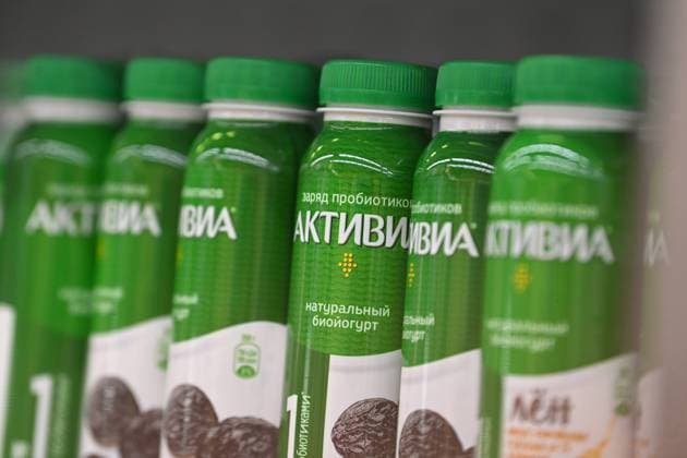 Russia Economy Sanctions 8476096 11.07.2023 Yoghurts produced by Danone are on sale at a grocery store in Moscow, Russia. French food company Danone is renaming its Activia dairy brand in Russia to AktiBio in what the French giant described as a localisation move. Kristina Kormilitsyna Sputnik Moscow Russia  Copyright: xKristinaxKormilitsynax