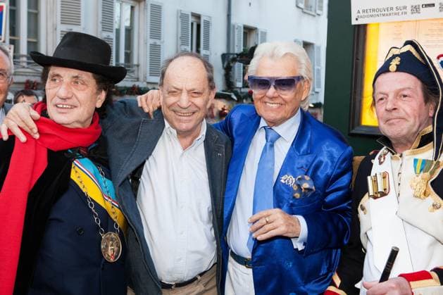 Radio Montmartre Event - Paris President of Montmartre Republic Alain Coquard, Charles Dumont and Michou attending a Radio Montmartre event held at La Bonne Franquette restaurant in Paris, France on April 22, 2015. Photo by Audrey Poree ABACAPRESS.COM Paris France  Copyright: xPoreexAudrey ABACAx 497186_019 PoreexAudrey ABACAx 497186_019