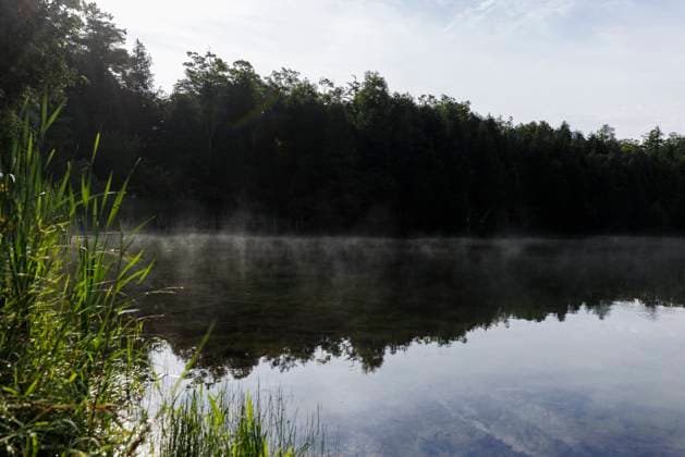 July 7, 2023, MILTON, ON, Canada: Steam rises off the water of Crawford Lake in Milton, Ont., on Friday, July 7, 2023. MILTON Canada  - ZUMAc35_ 20230707_zaf_c35_119 Copyright: xColexBurstonx