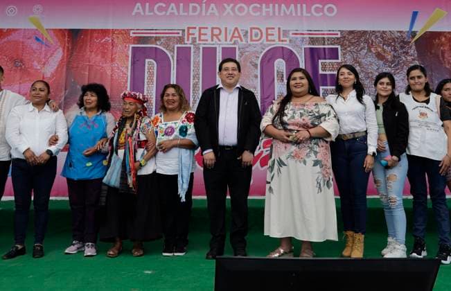 Press Conference For The Crystallised Sweets Fair In Xochimilco, Mexico City At the centre, Jose Carlos Acosta Ruiz, mayor of Xochimilco, during a press conference at the Archaeological Museum in the municipality of Xochimilco, Mexico City, on the occasion of the Crystallised Sweet Fair in Santa Cruz Acalpixca. This fair has been held since 1982 in the town of Santa Cruz Acalpixca, Xochimilco, with the purpose of making known products such as chilacayote, pumpkin, carrots, nopal, among others typical of the region; ingeniously transformed in an artisanal way into delicious and exotic sweets. The crystallization of sweets is a technique of conventual origin that was born in the novo-Hispanic era, it consists of a slow cooking in water and Copyright: xGerardoxVieyrax originalFilename: vieyra-notitle230711_npnGA.jpg