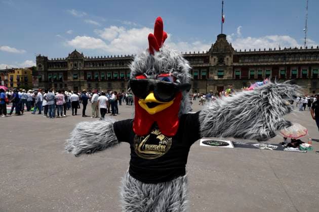 Third peaceful national march Animal welfare with science in Mexico City July 13, 2023, Mexico City, Mexico: Workers and businessmen in the fighting cock, bullfighting and hunting industry demand that the government of Mexico City and the Government of Mexico not promote laws that end their companies and sources of employment, during the third march called Animal welfare with science in the Zocalo in Mexico City. on July 13, 2023 in Mexico City, Mexico (Photo by Luis Barron Eyepix Group). Copyright: xLuisxBarronx xEyepixxGroupx LB_20230713_GALLOS15