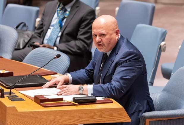 Security Council meeting on reports of the Secretary-General on the Sudan and South Sudan Karim Khan, Prosecutor of the International Criminal Court speaks at Security Council meeting on reports of the Secretary-General on the Sudan and South Sudan at UN Headquarters in New York New York New York United States Copyright: LevxRadin
