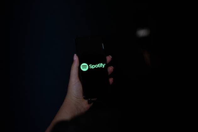 Music And Sound Streaming Platforms Stock Photos A hand holding a mobile phone with the logo of Spotify on its screen. Athens Greece  Copyright: xNikosxPekiaridisx originalFilename: pekiaridis-notitle230716_nptQ2.jpg