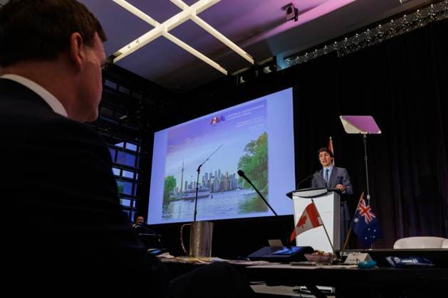 July 18, 2023, TORONTO, ON, Canada: Prime Minister of Canada, Justin Trudeau, speaks during Australia-Canada Economic Leadership Forum in Toronto, Tuesday, July 18, 2023. TORONTO Canada  - ZUMAc35_ 20230718_zaf_c35_010 Copyright: xColexBurstonx