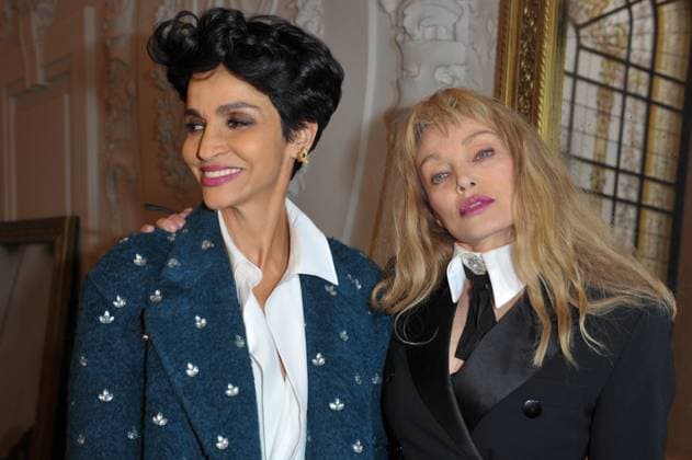 Haute-Couture Fashion Week - Jean-Paul Gaultier Front Row - Paris Farida Khelfa and Arielle Dombasle arrive at Jean-Paul Gaultier s Spring Summer 2014 collection show presented during the Paris Haute-Couture fashion week, held in Paris, France on January 22, 2014. Photo by Christophe Guibbaud ABACAPRESS.COM Paris France  Copyright: xGuibbaud-Orban ABACAx 430955_015 Guibbaud-Orban ABACAx 430955_015 