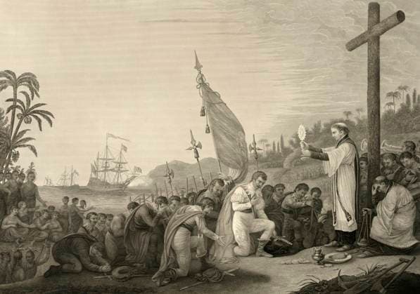 IMAGO History, Entdeckung Amerikas durch Christoph Kolumbus 1492 Christopher Columbus landing at San Salvador Island on 12 October 1492, later called Watling Island, digitally optimized Christopher Columbus landing at San Salvador Island on 12 October 1492, later called Watling Island, digitally optimized Copyright: xZoonar.com Heinz-DieterxFalkensteinx 20422683