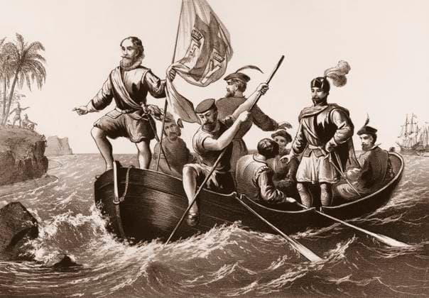 IMAGO History, Entdeckung Amerikas durch Christoph Kolumbus 1492 Christopher Columbus landing at San Salvador Island on 12 October 1492, later called Watling Island, digitally optimized Christopher Columbus landing at San Salvador Island on 12 October 1492, later called Watling Island, digitally optimized Copyright: xZoonar.com Heinz-DieterxFalkensteinx 20422701