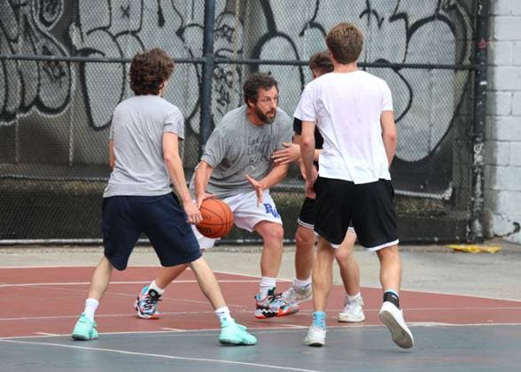 Adam Sandler and Timothee Chalamet Playing Basketball - NYC Actors Adam Sandler and Timothee Chalamet are playing basketball together with some friends in Soho, New York City, NY USA on July 20, 2023. Photo by Dylan Travis ABACAPRESS.COM New York City NY United States  Copyright: xDylanxTravis ABACAx 861442_033 DylanxTravis ABACAx 861442_033 