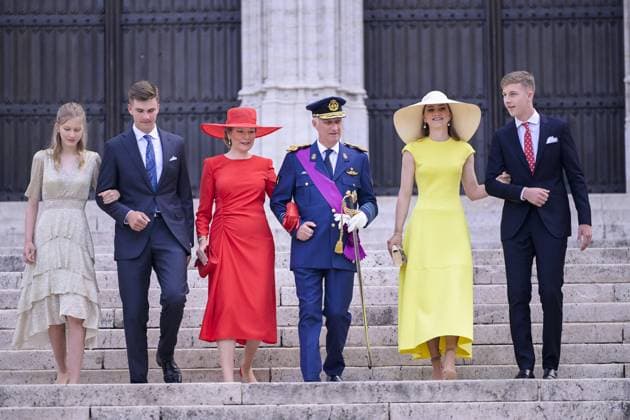 Bilder des Jahres 2023, Entertainment 07 Juli Entertainment Themen der Woche KW29 Entertainment Bilder des Tages Princess Eleonore, Prince Gabriel, Queen Mathilde of Belgium, King Philippe - Filip of Belgium, Crown Princess Elisabeth and Prince Emmanuel pictured after the Te Deum mass, on the occasion of the Belgian National Day, at the Saint Michael and Saint Gudula Cathedral (Cathedrale des Saints Michel et Gudule Sint-Michiels- en Sint-Goedele kathedraal) in Brussels, Friday 21 July 2023.  LAURIExDIEFFEMBACQ 70887694