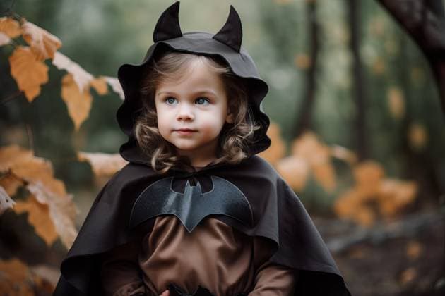 IMAGO Creative: Herbst, Happy Halloween Generative AI illustration of cute little girl in Halloween bat and witch costume looking at camera while standing in autumn forest Generative AI illustration of cute little girl in Halloween bat and witch costume looking at camera while standing in autumn forest LorenaOliverSig_ID15002_458291_014 Copyright: xLorenaxOliverxSigx RECORD DATE NOT STATED Model Released