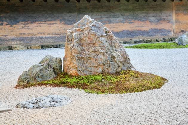 The rock garden of Ryoan-ji temple (The Temple of the Dragon at Peace). Kyoto. Japan The view of separate groups of boulders surrounded by the waves of white gravel in the famous stone Zen garden of Ryoan-ji temple. Kyoto. Japan Copyright: xZoonar.com SergxZastavkinx(SergeyxPristyazhnyuk)x 20475381