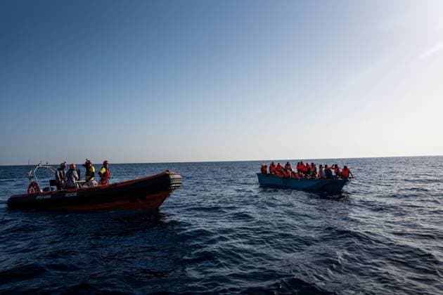 News Themen der Woche KW30 News Bilder des Tages Open Arms Rescues 73 People In The Mediterranean Sea Open Arms rescues a boat full of people, on July 24, 2023, in the Mediterranean Sea. Today 73 people have survived in the Mediterranean after setting sail several days ago from Libya. They are now safely aboard the Spanish NGO Open Arms ship, which is heading towards the port of Naples, designated by the Italian authorities for their disembarkation. This non-profit organization has today carried out two rescues with people of Bangladeshi and Palestinian origin. The first rescue had been at sea for 5 days and the second had been adrift for almost 3 days. The first boat had started its journey in Libya, 46 miles from the Italian coast. Photo by Matias Chiofalo Europa Press ABACAPRESS.COM  Copyright: xEuropaxPress ABACAx 861809_002 EuropaxPress ABACAx 861809_002 