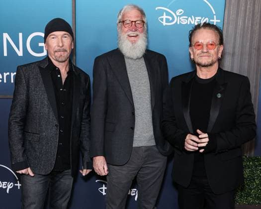 Bono The Edge A Sort of Homecoming With Dave Letterman Premiere - LA Irish musician, singer and songwriter The Edge (David Howell Evans), American television host, comedian, writer and producer Dave Letterman (David Michael Letterman) and Irish singer-songwriter, activist and philanthropist Bono (Paul David Hewson) arrive at the Los Angeles Premiere Of Disney+ s Music Docu-Special Bono & The Edge: A Sort of Homecoming, With Dave Letterman held at The Orpheum Theatre on March 8, 2023 in Los Angeles, California, United States. Photo by Xavier Collin Image Press Agency ABACAPRESS.COM Los Angeles California United States  Copyright: xCollinxXavier ImagexPressxAgencyxABACAx 845205_054 CollinxXavier ImagexPressxAgencyxABACAx 845205_054 