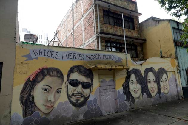8 years without justice for the victims of the Narvarte case in Mexico July 30, 2023, Mexico City, Mexico: A mural in memory of Ruben Espinosa Becerril, Nadia Vera, Mile Virginia Martin, Yesenia Quiroz, and Olivia Alejandra Negrete, murdered on July 31, 2015 in an apartment in the Narvarte neighborhood; 8 years after the multi-homicide in the street of Luz Savinon 1909, in Mexico City. on July 30, 2023 in Mexico City, Mexico, Credit:Luis Barron Eyepix Group Avalon Mexico, Mexico City, Mexico City Copyright: xLuisxBarronx xEyepixxGroupx xAvalonx 0793141453