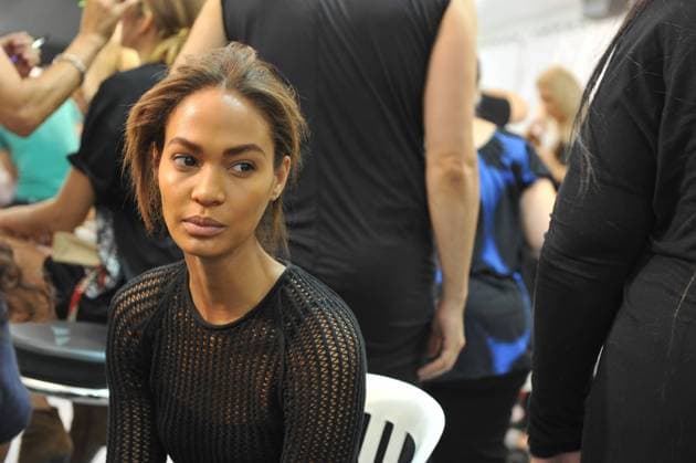 Paris Fashion Show - Viktor & Rolf - Backstage Joan Smalls backstage before a creation by designers Viktor & Rolf for their Spring-Summer 2012 Ready-To-Wear collection show held at L espace Ephemere, Jardins des Tuileries, in Paris, France, on October 1, 2011. Photo by Nicolas Gouhier ABACAPRESS.COM Paris France  Copyright: xBriquet-Gorassini-Gouhier-Guibbaud-Orban ABACAx 292261_014 Briquet-Gorassini-Gouhier-Guibbaud-Orban ABACAx 292261_014 