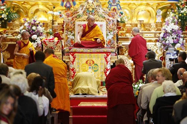 Carla Bruni-Sarkozy and the Dalai Lama Inaugurate the Lerab Ling temple- France Tibetan spiritual leader Dalai Lama inaugurates the Buddhist Lerab Ling temple in Roqueredonde, southern France, August 22, 2008. Photo by Abd Rabbo-Bernard ABACAPRESS.COM Roqueredonde France  Copyright: xABACAx 161567_124 ABACAx 161567_124 