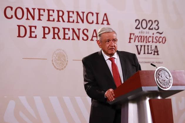 Mexico s President, Lopez Obrador Daily Briefing Conference August 04, 2023 in Mexico City, Mexico: President of Mexico, Andres Manuel Lopez Obrador, speaks during the morning news conference in front of reporters at the National Palace. on August 04, 2023 in Mexico City, Mexico. (Photo by Carlos Santiago Eyepix Group) Copyright: xCarlosxSantiagox xEyepixxGroupx CS202308047132