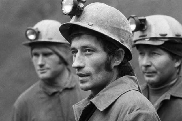 Chita Region, USSR. Foreman of the drift crew of the Udokan Geological Prospecting Expidition A. Polozhentsev (front) and shaftmen I. Shmatkov, Yu. Serebryannikov (L-R back) work at the detailed additional exploration of the Udokan Copper Mine to determine an appropriate mining option and ore processing technology. Grigory Kalachyan TASS  18075258