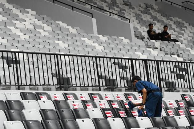 FIBA World Cup 2023 Stadium in Indonesia A worker cleans chairs in the stands of the Indonesia Arena basketball stadium in Jakarta, Friday 4 August 2023. The Indonesian government has prepared the Indonesia Arena basketball stadium as a center for the 2023 Basketball World Cup or FIBA ‹‹World Cup which will be held in Jakarta from 25 August to 10 September 2023 . Indonesia will host several matches in Group G and Group H. Apart from Indonesia, the 2023 FIBA ‹‹World Cup also chose the Philippines and Japan as hosts.  Copyright: xMuchlisxAkbarx xOpnxImagesx