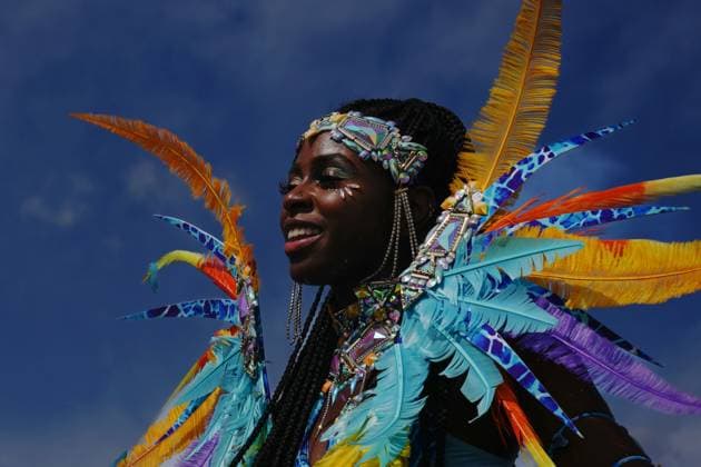 August 5, 2023, Toronto, ON, CAN: A reveller takes part in the Toronto Caribbean Carnival, on Saturday, August 5, 2023. Toronto CAN  - ZUMAc35_ 20230805_zaf_c35_125 Copyright: xChrisxYoungx