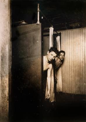 Two Boys showering at Postal Telegraph Company, Broadway, New York City, New York, USA, Lewis Hine, 1910  Copyright: xCircaxImagesx ghi-circa01285