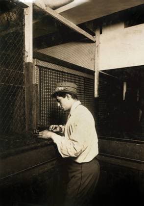 Postal Telegraph Boy learning to send messages during Spare Moment, New York City, New York, USA, Lewis Hine, 1910  Copyright: xCircaxImagesx ghi-circa01286