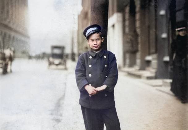 Portrait of Young Boy working as Western Union Messenger, Providence, Rhode Island, USA, Lewis Hine, 1912  Copyright: xCircaxImagesx ghi-circa01294