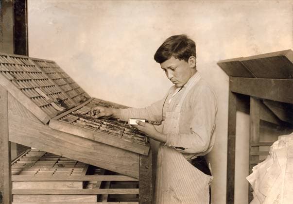 Boy learning Typesetting, Training School for Deaf Mutes, Sulphur, Oklahoma, USA, Lewis Hine, 1917  Copyright: xCircaxImagesx ghi-circa01332