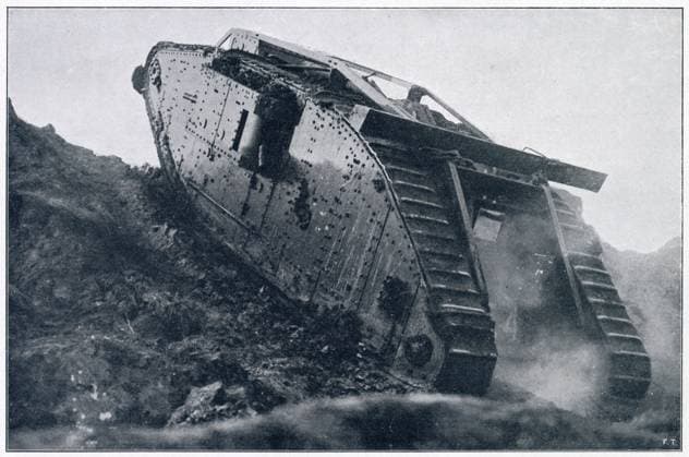 British tank in action in France A British tank in action in France. Date: 1917  Copyright: Copyrightx(c)Geminix2023.xCredit:xGemini 10038924