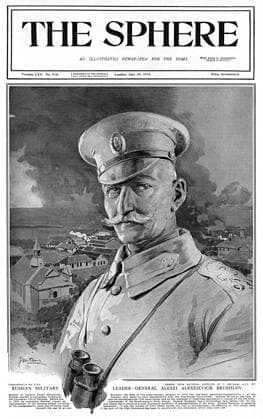 General Brusilov by Matania A portrait of Russian General Alexei Alekseevich Brusilov by Fortunino Matania. Brusilov had been appointed Commander in Chief of the Russian army in May 1917. He held this position only until July when he was replaced, for political rather than military reasons. Date: July 1917  Copyright: Copyrightx(c)Geminix2023.xCredit:xGemini 10823573