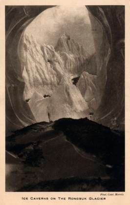 Tibet, Ice Caverns on Rongbuk Glacier, Mallory Expedition Ice Caverns on the Rongbuk Glacier located in the Himalaya of southern Tibet. The English climber George Mallory first explored the main Rongbuk Valley and its glacier while searching for possible routes to the summit of Mount Everest during the first British Everest reconnaissance expedition of 1921. This photograph dates from Mallory s expedition in 1922, the photographer was Captain John Morris, who was tone of the group s translators and involved in organisational tasks . This was the first mountaineering expedition with the express aim of making the first ascent of the world s highest peak. After two unsuccessful summit attempts the expedition ended on the third attempt when se  Copyright: Copyrightx(c)Geminix2023.xCredit:xGemini 11070482