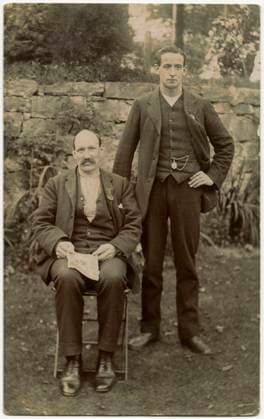 Royal Victoria Hospital Farm Colony, Polton, Scotland Two male patients, one seated (note his identification lapel badge) at The Royal Victoria Hospital, founded in 1894. Together with the Dispensary these formed the nucleus of the Edinburgh Scheme for combating tuberculosis. In 1914, the Dispensary, Hospital and Farm Colony were given to the City of Edinburgh and the Royal Victoria Tuberculosis Trust was founded. These came under the management of the Royal Victoria and Associated Hospitals NHS Trust in 1948, and the North Lothian District of Lothian Health Board in 1974. Date: circa 1910  Copyright: Copyrightx(c)Geminix2023.xCredit:xGemini 11100857