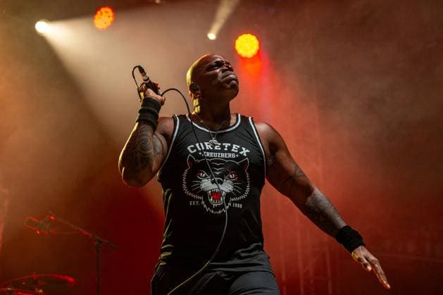 Derrick Green of Brazil music group Sepultura performs during the Brutal Assault music festival focused on metal, on August 10, 2023, at the Josefov Fortress in Jaromer, Czech Republic. (CTKxPhoto DavidxTanecek) CTKPhotoP2023081008272  CTKPhotoP2023081008272