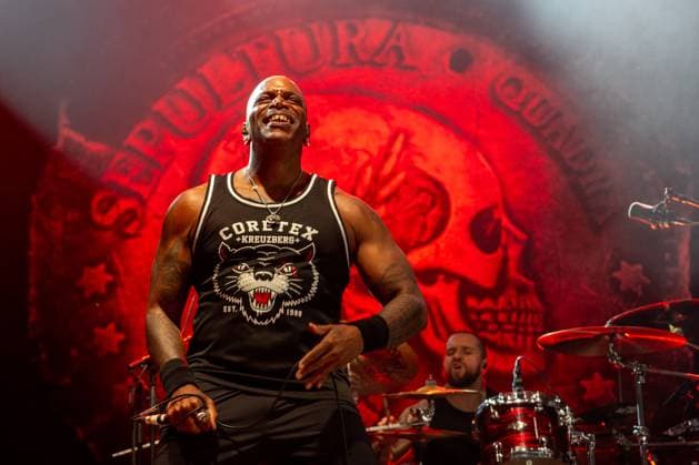 Derrick Green of Brazil music group Sepultura performs during the Brutal Assault music festival focused on metal, on August 10, 2023, at the Josefov Fortress in Jaromer, Czech Republic. (CTKxPhoto DavidxTanecek) CTKPhotoP2023081008274  CTKPhotoP2023081008274