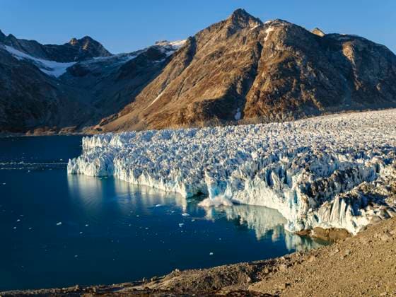Ice calving. Knud Rasmussen Glacier (also called Apuseeq Glacier) in Sermiligaaq Fjord, Ammassalik, Danish Territory.  Copyright: xMartinxZwickx x GR01 MZW3682